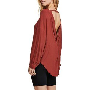 Free People Long Sleeve Rust Top faux wrap v neck ribbed soft Women's Size XS
